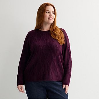 Plus Size Croft & Barrow® Cozy Cross Cable Knit Pullover Sweater