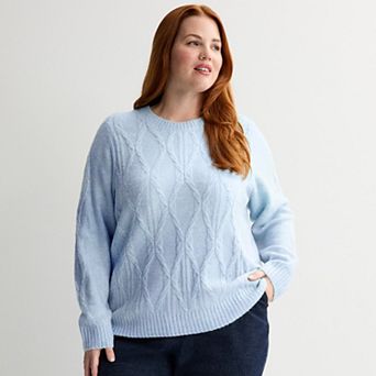 Plus Size Croft & Barrow® Cozy Cross Cable Knit Pullover Sweater