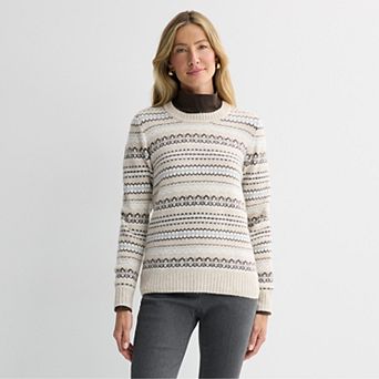 Petite Croft & Barrow® Long Sleeve Fair Isle Pullover Sweater