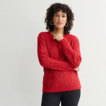 Petite Croft & Barrow® Cross Cable Knit Pullover Sweater