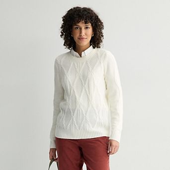 Petite Croft & Barrow® Cross Cable Knit Pullover Sweater