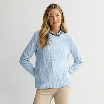 Petite Croft & Barrow® Cross Cable Knit Pullover Sweater