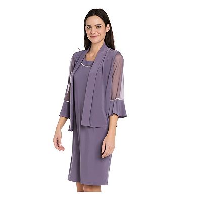 Women's R&M Richards 2-Piece Rhinestone Trim Sheath Dress & Mesh Jacket Set