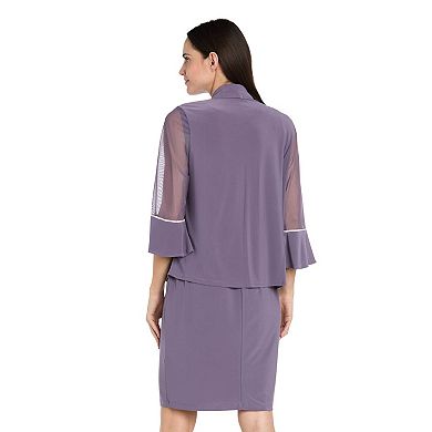 Women's R&M Richards 2-Piece Rhinestone Trim Sheath Dress & Mesh Jacket Set