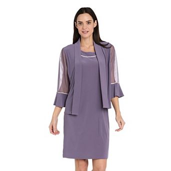 Women's R&M Richards 2 pc Rhinestone Trim Sheath Dress & Mesh Jacket Set