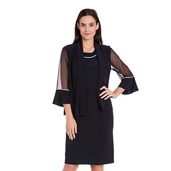 Women's R&M Richards 2 pc Rhinestone Trim Sheath Dress & Mesh Jacket Set