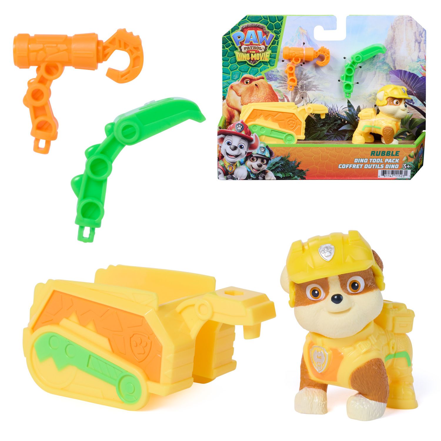 Детские фигурки Paw Patrol The Dino Movie Rubble Dino Tool Pack Action Figure with Attachable Rescue Trailer