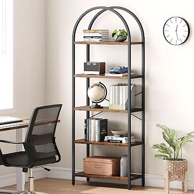 Arched Bookshelf, 5 Tier 70.87in Tall Metal Bookcase, Modern Standing Storage Rack Shelf