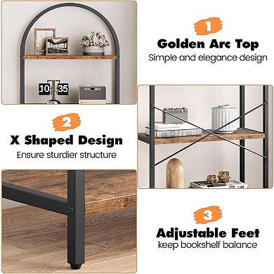Arched Bookshelf, 5 Tier 70.87in Tall Metal Bookcase, Modern Standing Storage Rack Shelf
