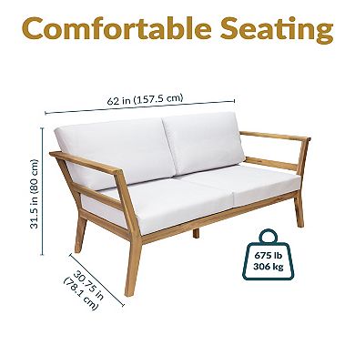 Sunnydaze Bodie Acacia Wood 3-Piece Patio Conversation Set - Natural/Bone