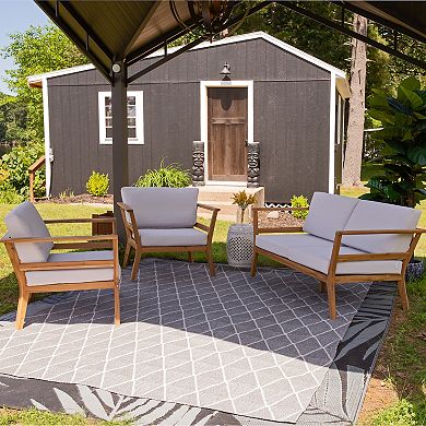 Sunnydaze Bodie Acacia Wood 3-Piece Patio Conversation Set - Natural/Bone
