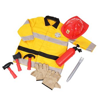 Thin Air Brands 10 pc Firefighter Roleplay Costume with Tools & Accessories Toy Set