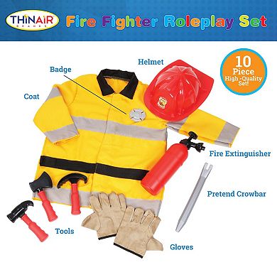 Thin Air Brands 10-Piece Firefighter Roleplay Costume with Tools & Accessories Toy Set