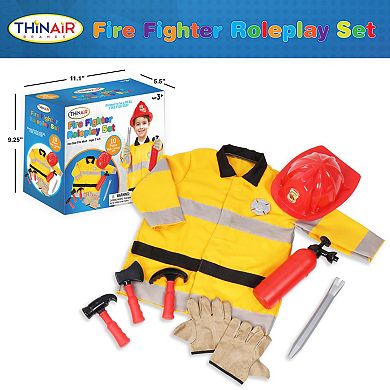 Thin Air Brands 10-Piece Firefighter Roleplay Costume with Tools & Accessories Toy Set
