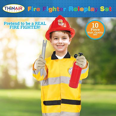 Thin Air Brands 10-Piece Firefighter Roleplay Costume with Tools & Accessories Toy Set