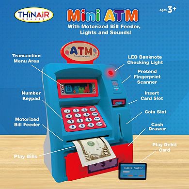 Thin Air Brands Mini ATM Motorized Bill Feeder & Lights Sounds Toy Machine