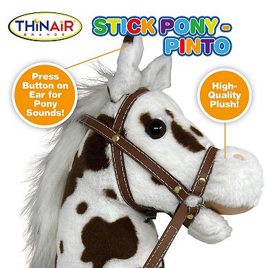 Thin Air Brands Realistic Sounds Stick Pony Pinto Interactive Ride-On Plush Toy