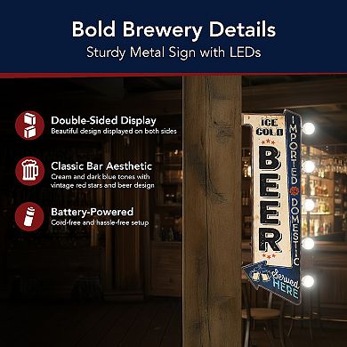 American Art Décor Vintage Ice Cold Beer LED Metal Wall Sign