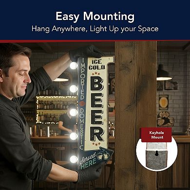 American Art Décor Vintage Ice Cold Beer LED Metal Wall Sign