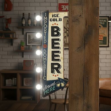 American Art Décor Vintage Ice Cold Beer LED Metal Wall Sign