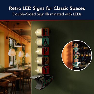 American Art Décor Retro Pin-Up Double-Sided Happy Hour LED Metal Wall Décor