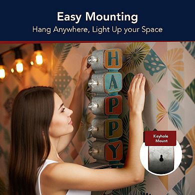 American Art Décor Retro Pin-Up Double-Sided Happy Hour LED Metal Wall Décor