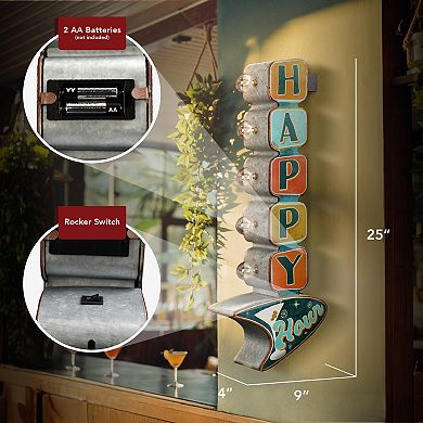 American Art Décor Retro Pin-Up Double-Sided Happy Hour LED Metal Wall Décor