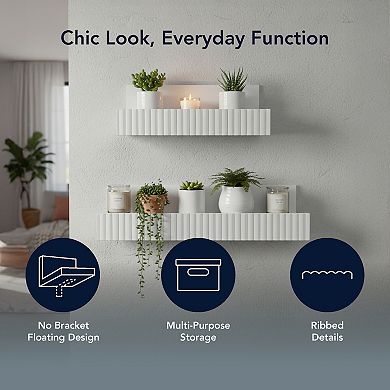 American Art Décor 2-Piece Ribbed Floating Wall Shelf Set