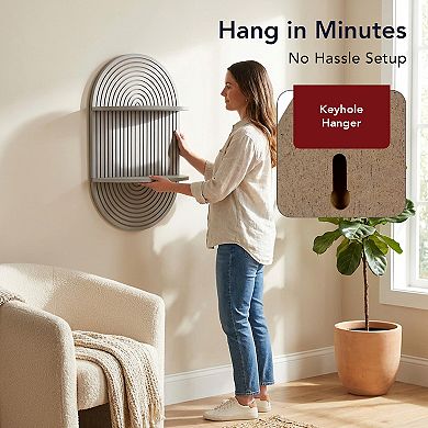 American Art Décor Arched 2-Tier Carved Design Floating Shelf