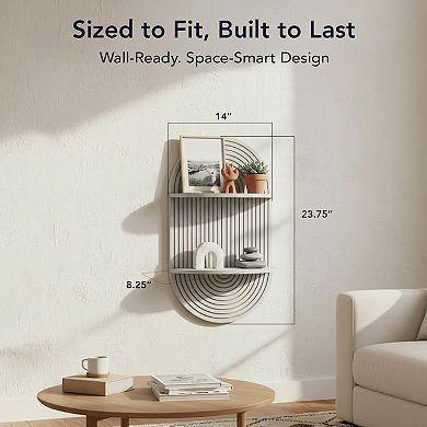 American Art Décor Arched 2-Tier Carved Design Floating Shelf