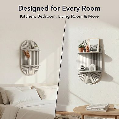 American Art Décor Arched 2-Tier Carved Design Floating Shelf