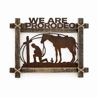 American Art Décor Rustic Framed Cowboy & Horse Metal Wall Art