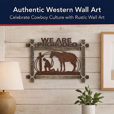 American Art Décor Rustic Framed Cowboy & Horse Metal Wall Art