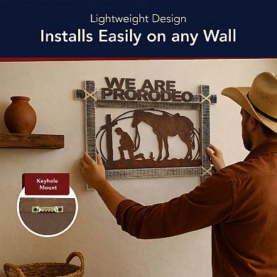 American Art Décor Rustic Framed Cowboy & Horse Metal Wall Art