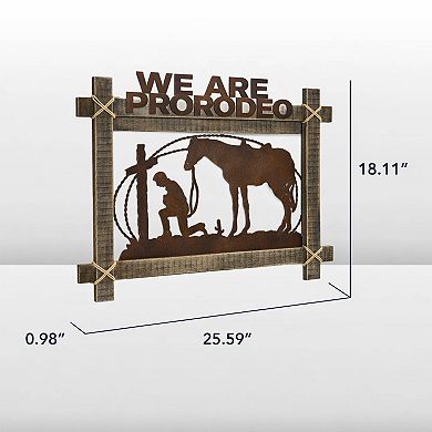 American Art Décor Rustic Framed Cowboy & Horse Metal Wall Art