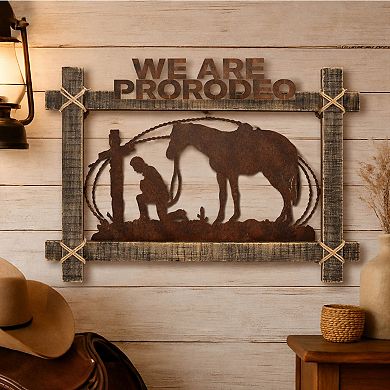American Art Décor Rustic Framed Cowboy & Horse Metal Wall Art