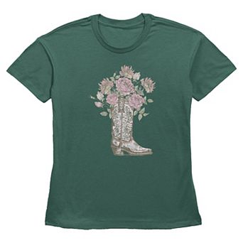 Women's Cowgirl Boot Flower Vase Graphic Tee