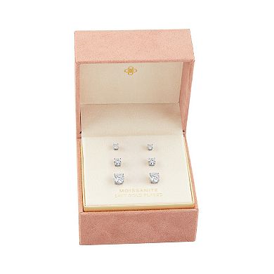 PRIMROSE Lab-Created Moissanite 3-Pair Stud Earring Set