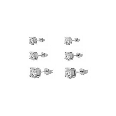 PRIMROSE Lab-Created Moissanite 3-Pair Stud Earring Set