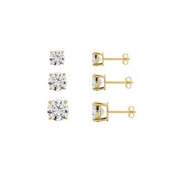 PRIMROSE Lab-Created Moissanite 3-Pair Stud Earring Set