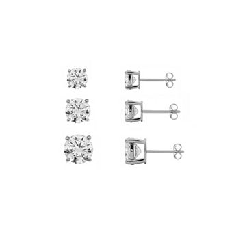 PRIMROSE Lab-Created Moissanite 3-Pair Stud Earring Set