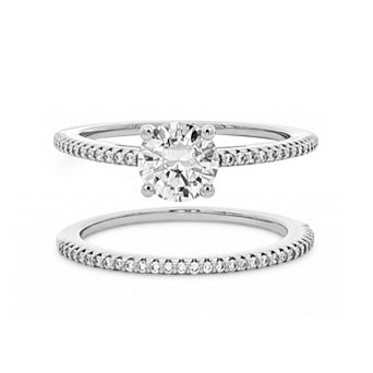 PRIMROSE Fine Silver-Plated Lab-Created Moissanite Double Band Ring Set