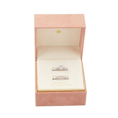 PRIMROSE Fine Silver-Plated Lab-Created Moissanite Double Band Ring Set