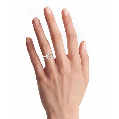 PRIMROSE Fine Silver-Plated Lab-Created Moissanite Double Band Ring Set