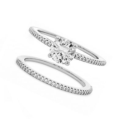 PRIMROSE Fine Silver-Plated Lab-Created Moissanite Double Band Ring Set