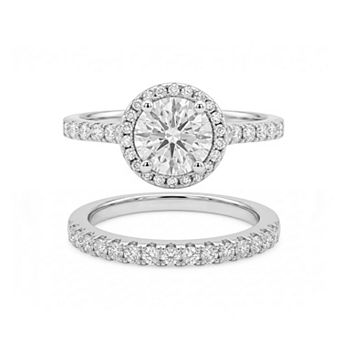 PRIMROSE Fine Silver-Plated Lab-Created Moissanite Double Band Ring Set