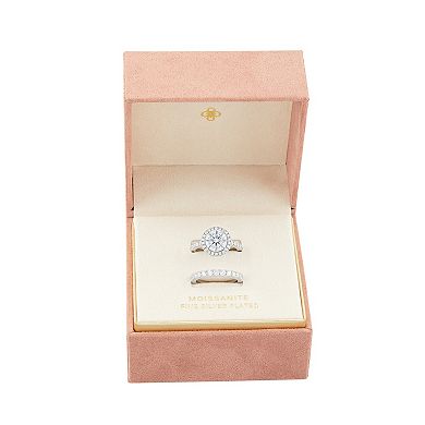 PRIMROSE Fine Silver-Plated Lab-Created Moissanite Double Band Ring Set