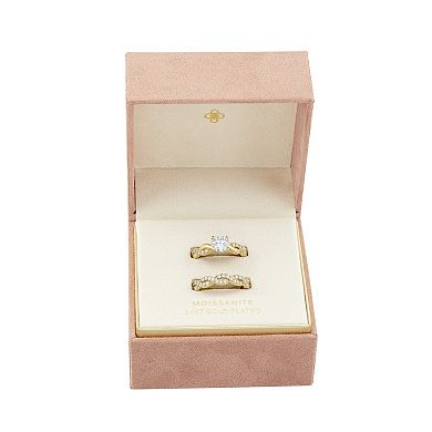 PRIMROSE 14k Gold Flash Plated Lab-Created Moissanite Scalloped Double Band Ring Set