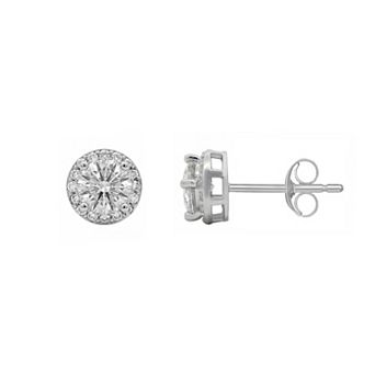 PRIMROSE Fine Silver-Plated Lab-Created Moissanite Round Halo Stud Earrings