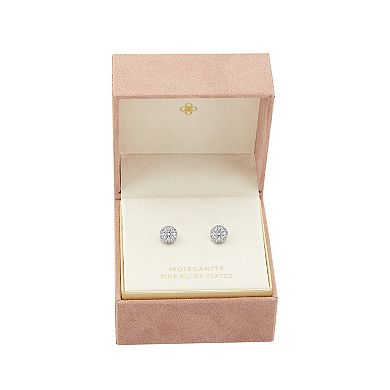 PRIMROSE Fine Silver-Plated Lab-Created Moissanite Round Halo Stud Earrings